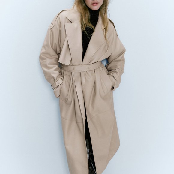 NWT Massimo Dutti Nappa Leather Trench Coat - Picture 10 of 11